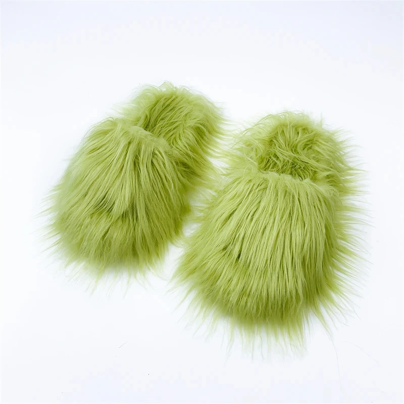 Faux Fur Slippers 2025 Women Winter Plush Warm Home Flat Slides Mongolian Wool Flip Flops Y2K Girls Furry Shoes Cute Slippers