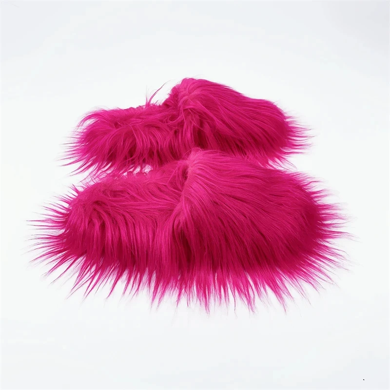 Faux Fur Slippers 2025 Women Winter Plush Warm Home Flat Slides Mongolian Wool Flip Flops Y2K Girls Furry Shoes Cute Slippers