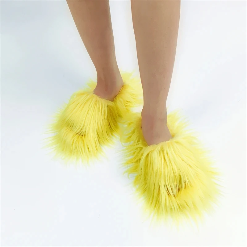 Faux Fur Slippers 2025 Women Winter Plush Warm Home Flat Slides Mongolian Wool Flip Flops Y2K Girls Furry Shoes Cute Slippers