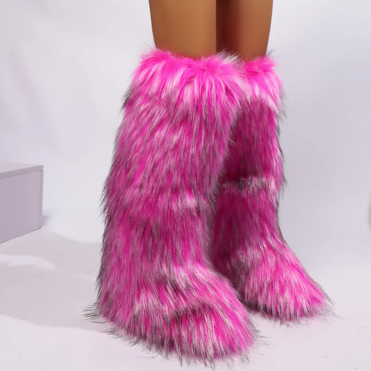 Winter New High Boots Over The Knee Snow Boots Women Plus Velvet Warm Imitation Fox Fur Boots Imitation Raccoon Fur Winter Boots