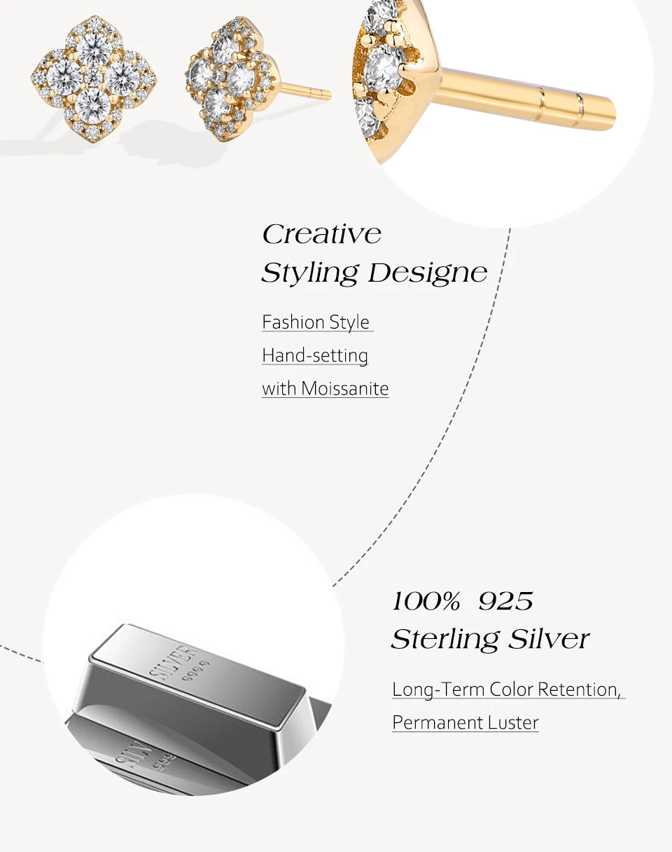 Attagems Full Moissanite Diamond Earrings D VVS1 For Women S925 Sterling Silver 18k Gold Plated Engagement Wedding Jewelry Gifts