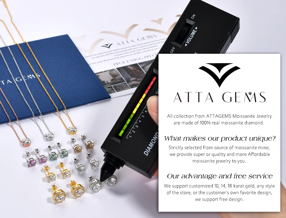 Attagems Full Moissanite Diamond Earrings D VVS1 For Women S925 Sterling Silver 18k Gold Plated Engagement Wedding Jewelry Gifts