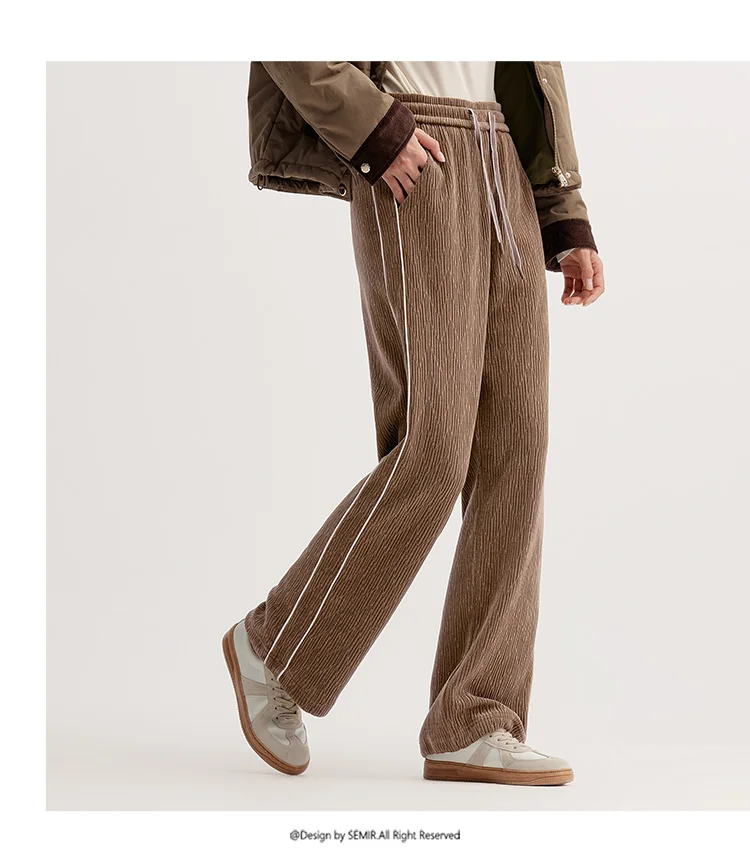 Semir Casual Pants Women Chenille Long Pants Winter 2025 New Contrasting Colors Wide-Leg Pants Leg-Lengthening