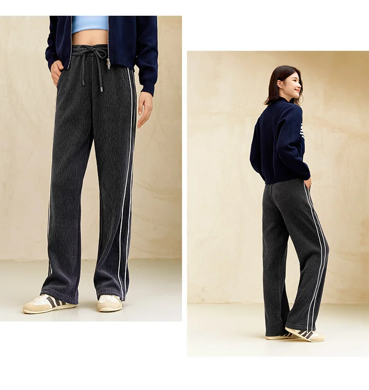 Semir Casual Pants Women Chenille Long Pants Winter 2025 New Contrasting Colors Wide-Leg Pants Leg-Lengthening