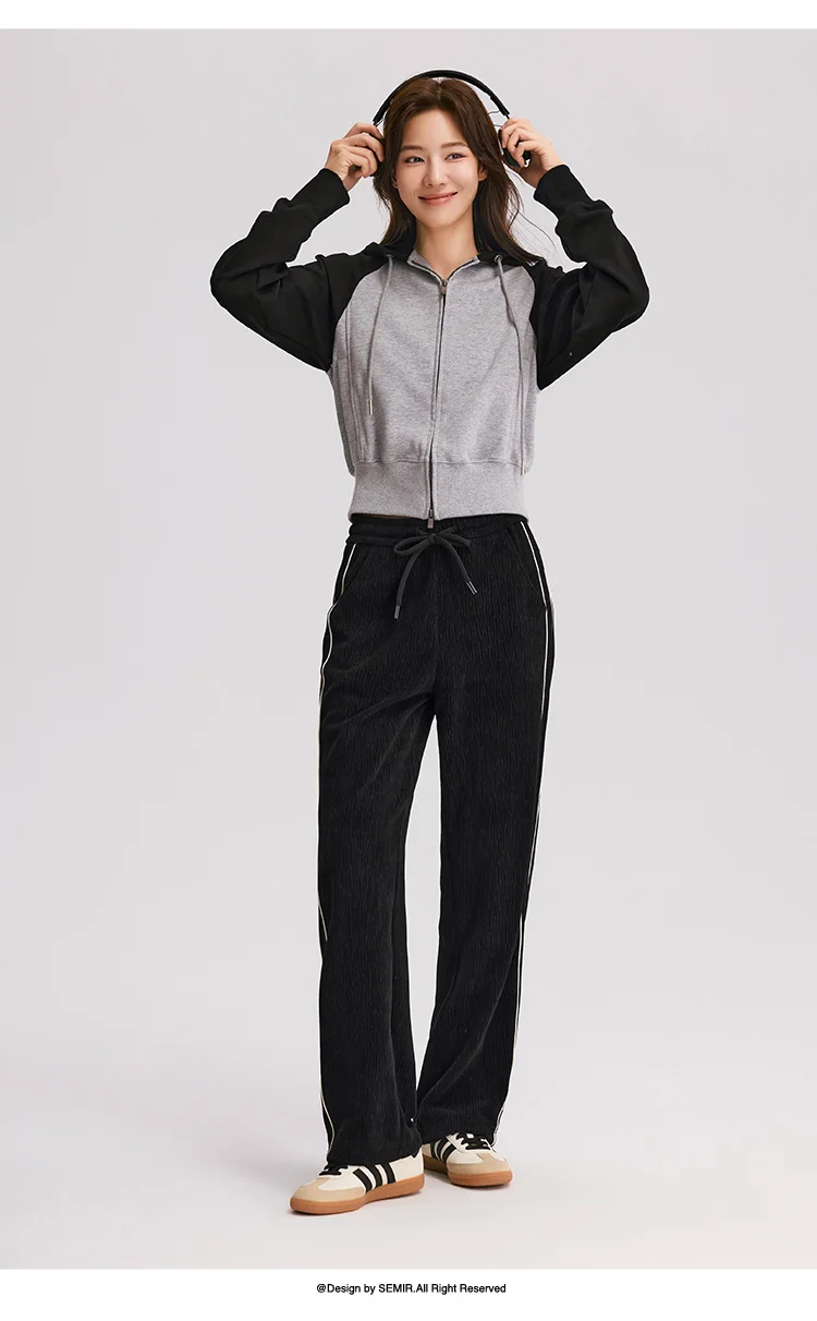 Semir Casual Pants Women Chenille Long Pants Winter 2025 New Contrasting Colors Wide-Leg Pants Leg-Lengthening