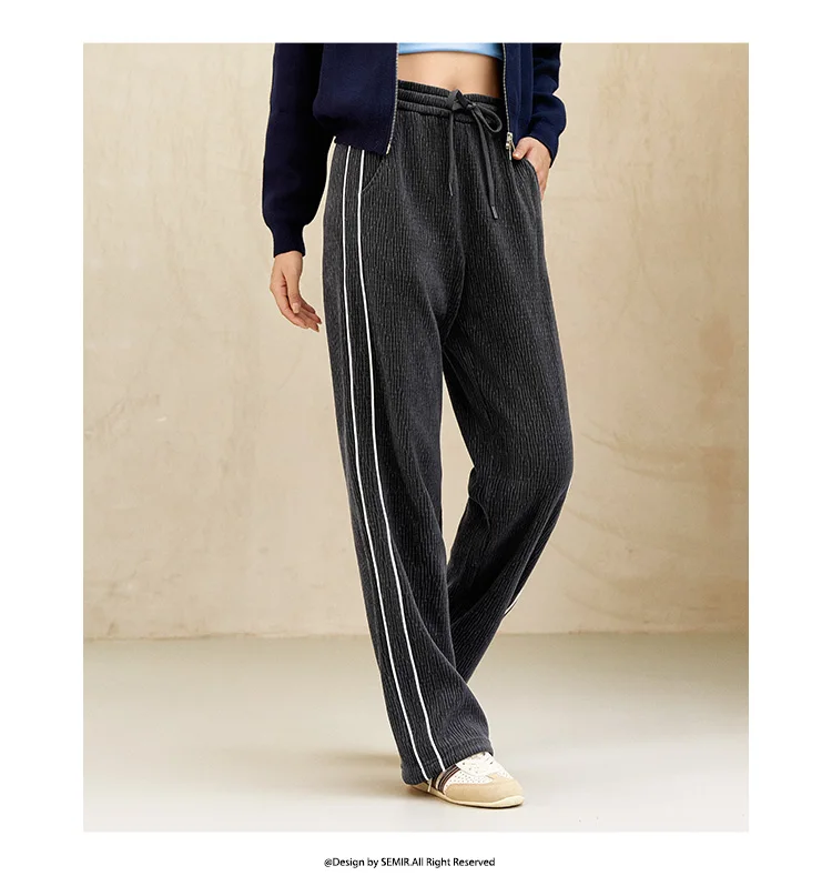 Semir Casual Pants Women Chenille Long Pants Winter 2025 New Contrasting Colors Wide-Leg Pants Leg-Lengthening
