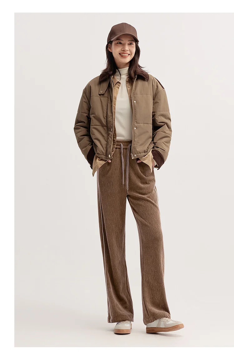 Semir Casual Pants Women Chenille Long Pants Winter 2025 New Contrasting Colors Wide-Leg Pants Leg-Lengthening