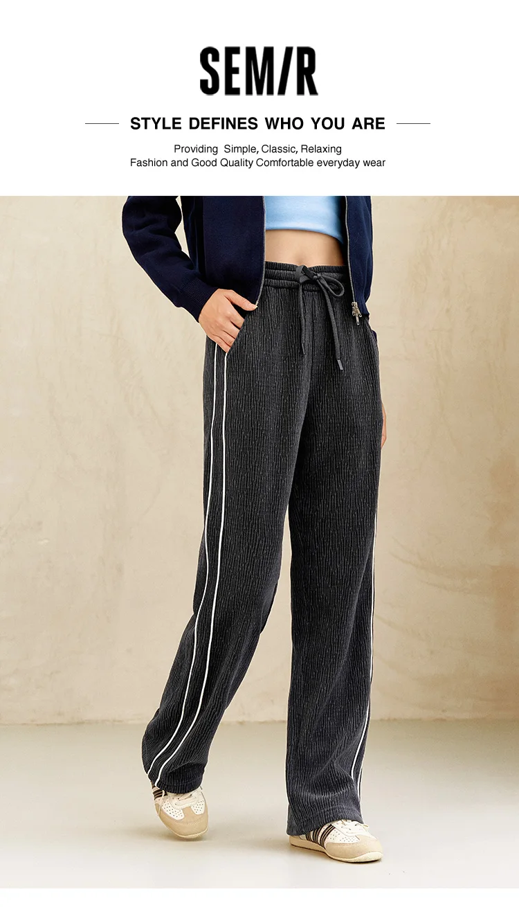 Semir Casual Pants Women Chenille Long Pants Winter 2025 New Contrasting Colors Wide-Leg Pants Leg-Lengthening