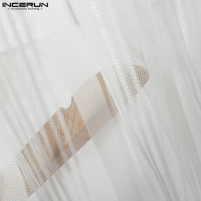 INCERUN See Through Pants Men Hansome Stripes Splicing Trousers Casual Loose Solid Color Bottoms Elegant Leisure Party Pants