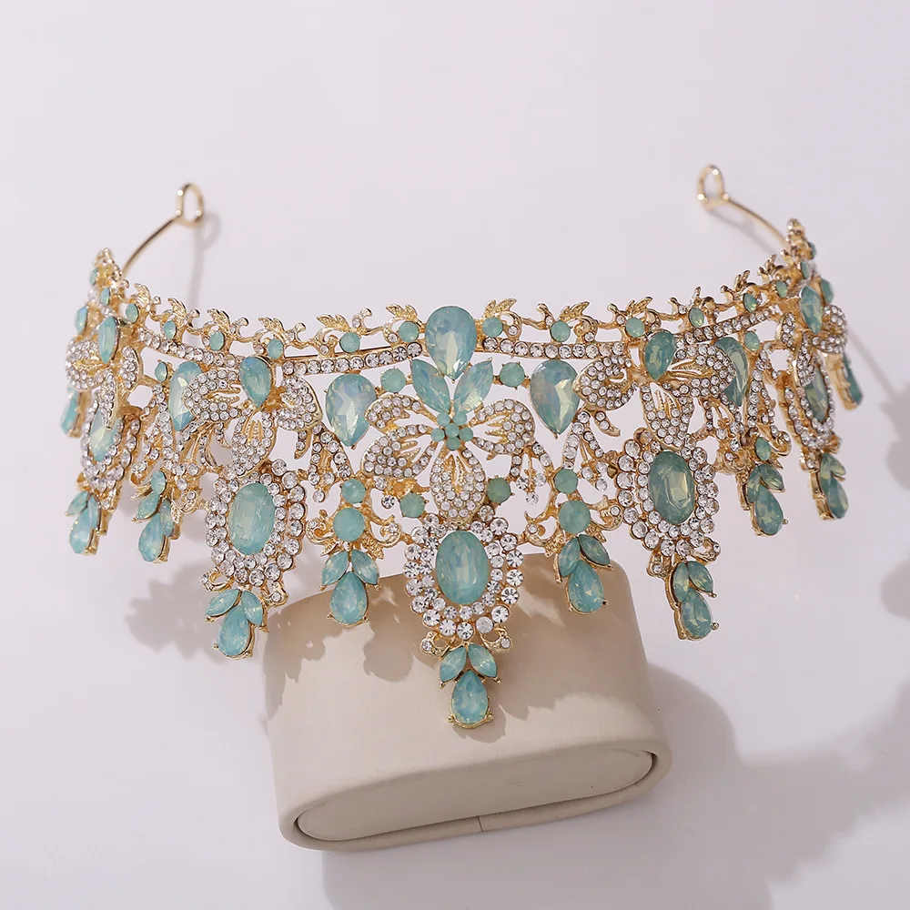 KMVEXO Baroque Luxury Water Drop Flower Crystal Opal Tiara For Women Wedding Girls Birthday Party Elegant Crown Hair Accessories