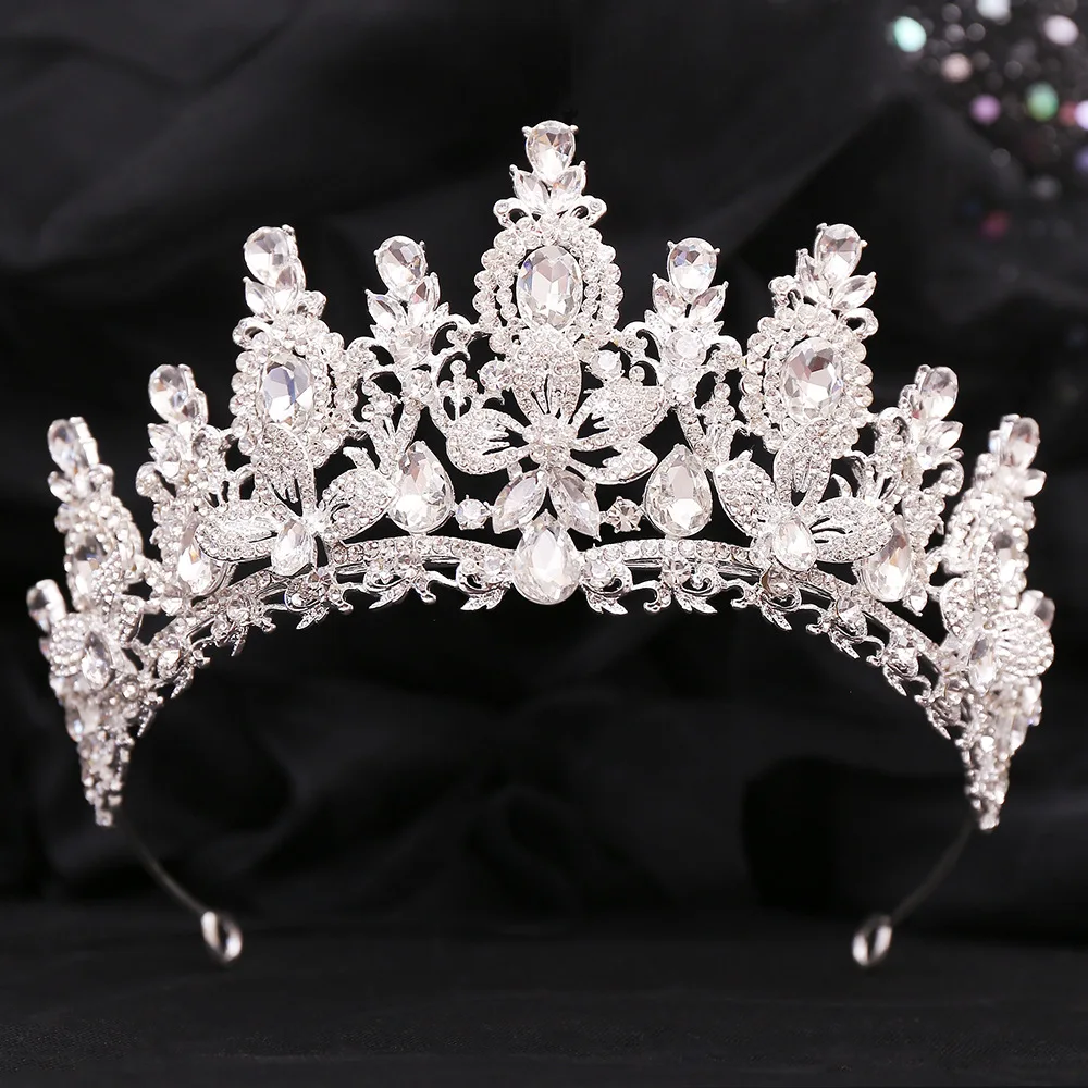 KMVEXO Baroque Luxury Water Drop Flower Crystal Opal Tiara For Women Wedding Girls Birthday Party Elegant Crown Hair Accessories