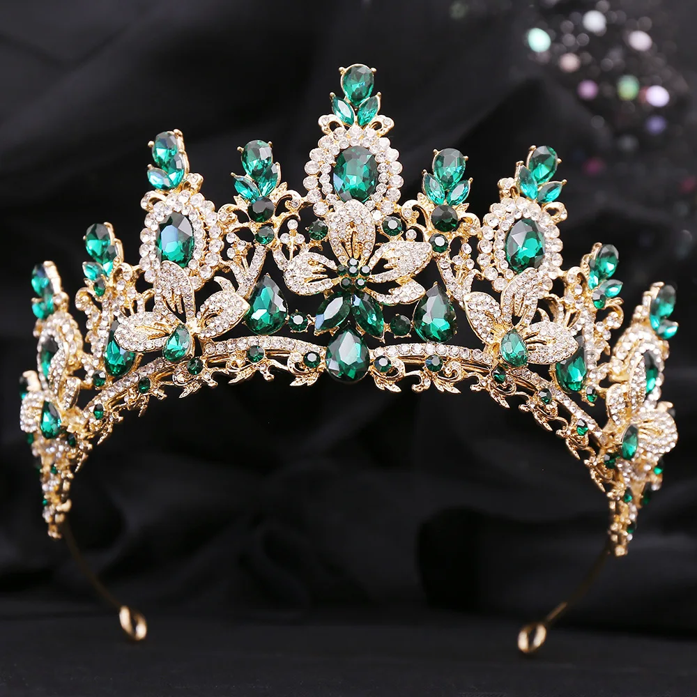 KMVEXO Baroque Luxury Water Drop Flower Crystal Opal Tiara For Women Wedding Girls Birthday Party Elegant Crown Hair Accessories