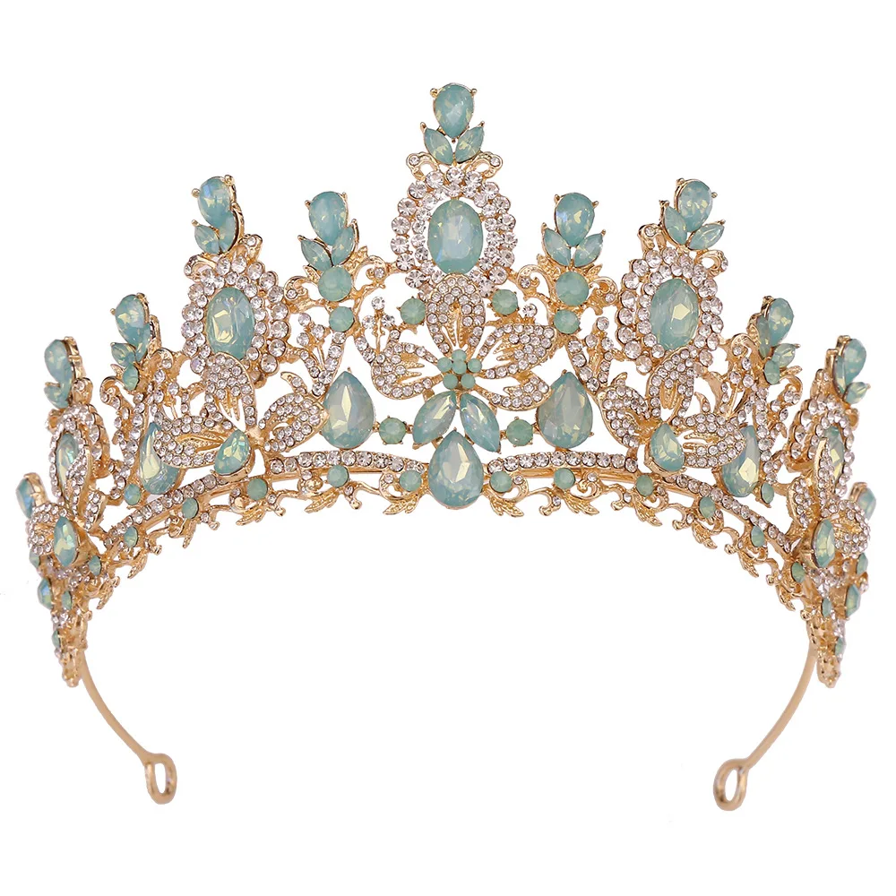 KMVEXO Baroque Luxury Water Drop Flower Crystal Opal Tiara For Women Wedding Girls Birthday Party Elegant Crown Hair Accessories