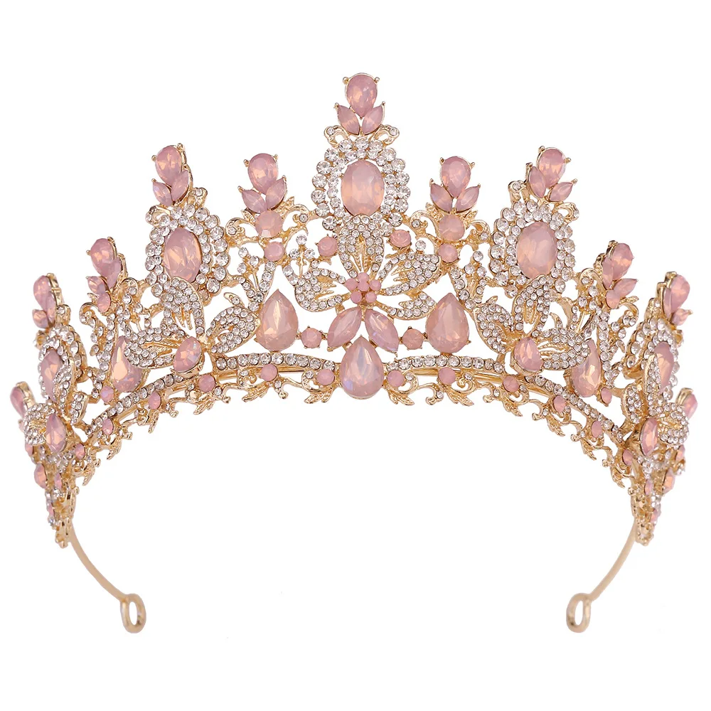 KMVEXO Baroque Luxury Water Drop Flower Crystal Opal Tiara For Women Wedding Girls Birthday Party Elegant Crown Hair Accessories