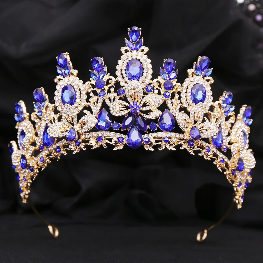 KMVEXO Baroque Luxury Water Drop Flower Crystal Opal Tiara For Women Wedding Girls Birthday Party Elegant Crown Hair Accessories