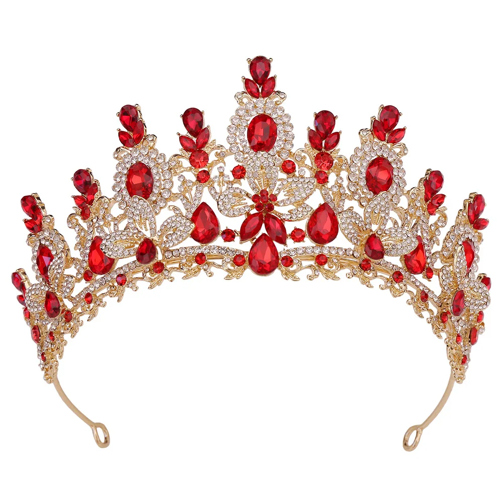 KMVEXO Baroque Luxury Water Drop Flower Crystal Opal Tiara For Women Wedding Girls Birthday Party Elegant Crown Hair Accessories