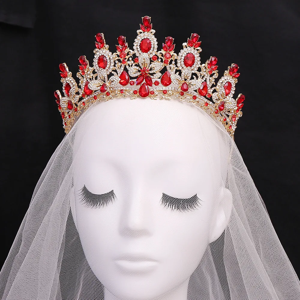 KMVEXO Baroque Luxury Water Drop Flower Crystal Opal Tiara For Women Wedding Girls Birthday Party Elegant Crown Hair Accessories