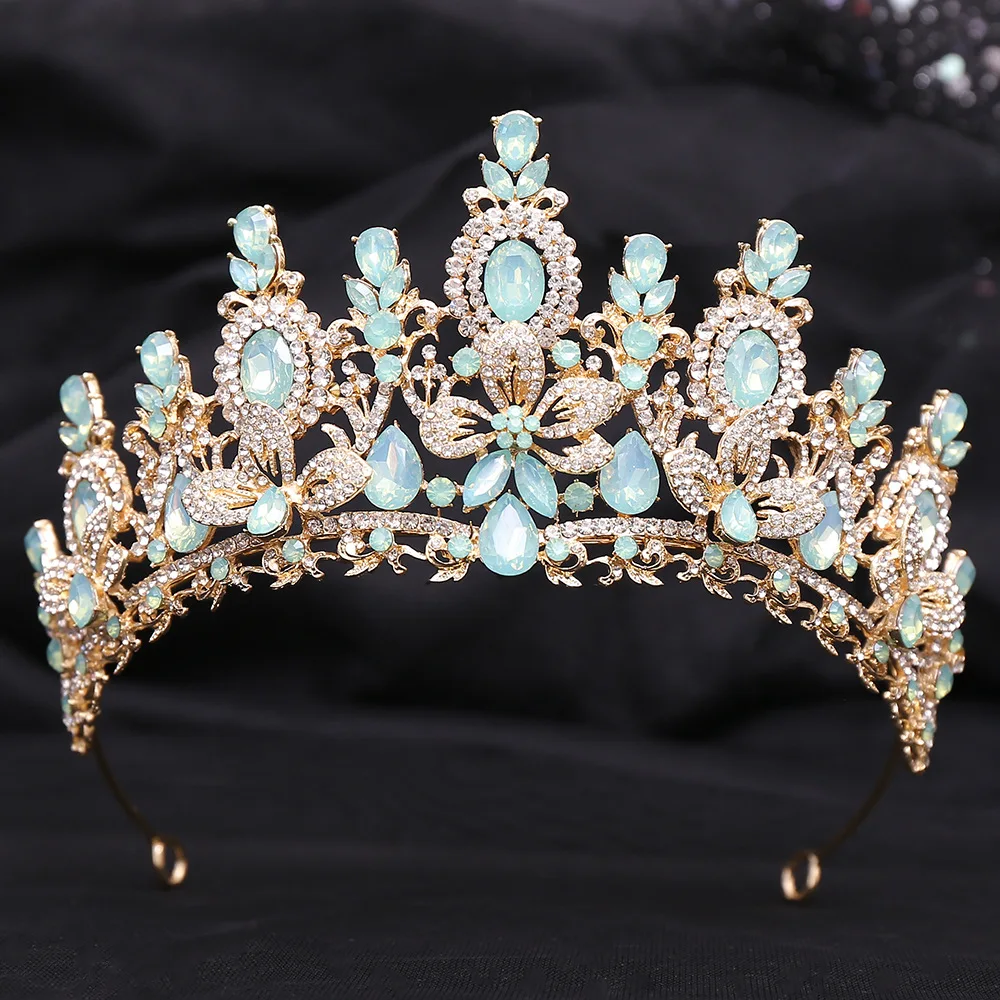 KMVEXO Baroque Luxury Water Drop Flower Crystal Opal Tiara For Women Wedding Girls Birthday Party Elegant Crown Hair Accessories