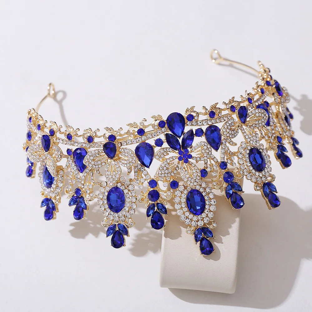 KMVEXO Baroque Luxury Water Drop Flower Crystal Opal Tiara For Women Wedding Girls Birthday Party Elegant Crown Hair Accessories