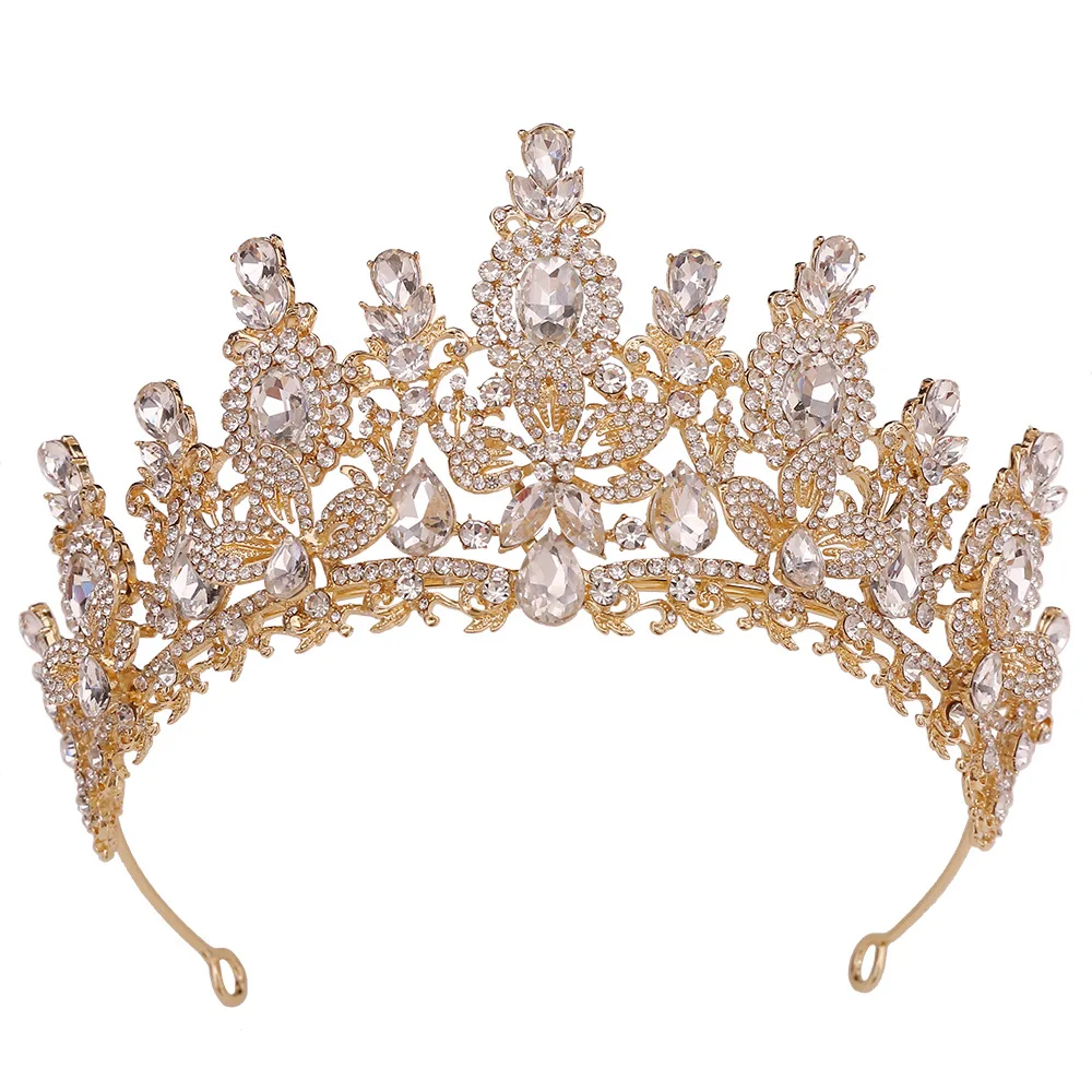 KMVEXO Baroque Luxury Water Drop Flower Crystal Opal Tiara For Women Wedding Girls Birthday Party Elegant Crown Hair Accessories