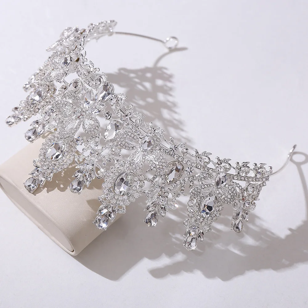 KMVEXO Baroque Luxury Water Drop Flower Crystal Opal Tiara For Women Wedding Girls Birthday Party Elegant Crown Hair Accessories