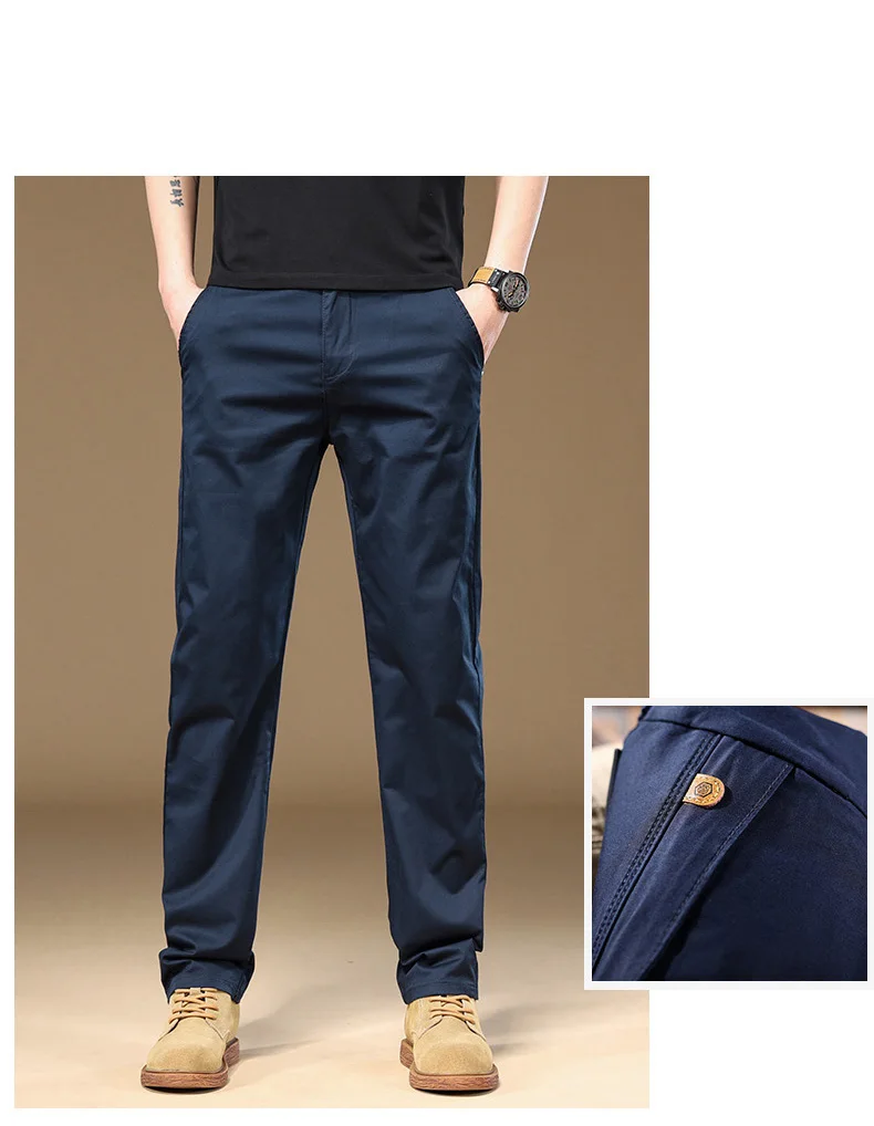 97% Cotton Cargo Style Casual Pants Men's Splicing Straight Fashion Elastic Business Trousers Spring Autumn Male Clothes Pants