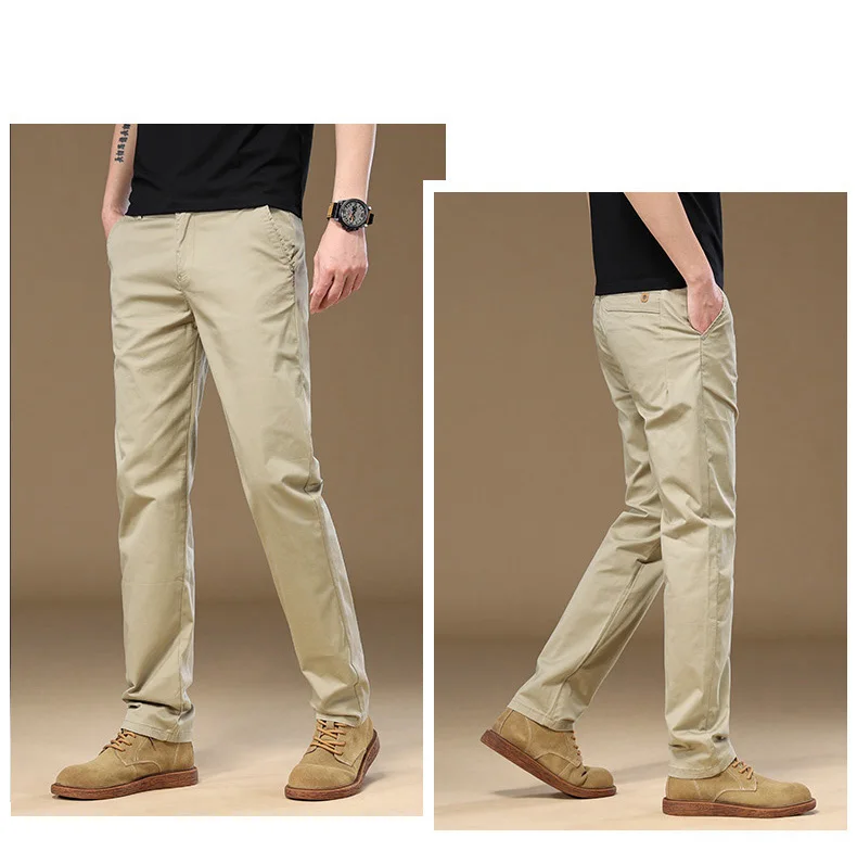 97% Cotton Cargo Style Casual Pants Men's Splicing Straight Fashion Elastic Business Trousers Spring Autumn Male Clothes Pants