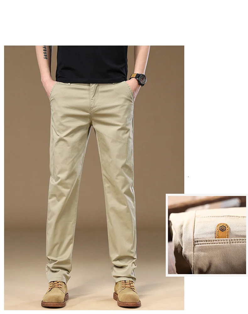 97% Cotton Cargo Style Casual Pants Men's Splicing Straight Fashion Elastic Business Trousers Spring Autumn Male Clothes Pants