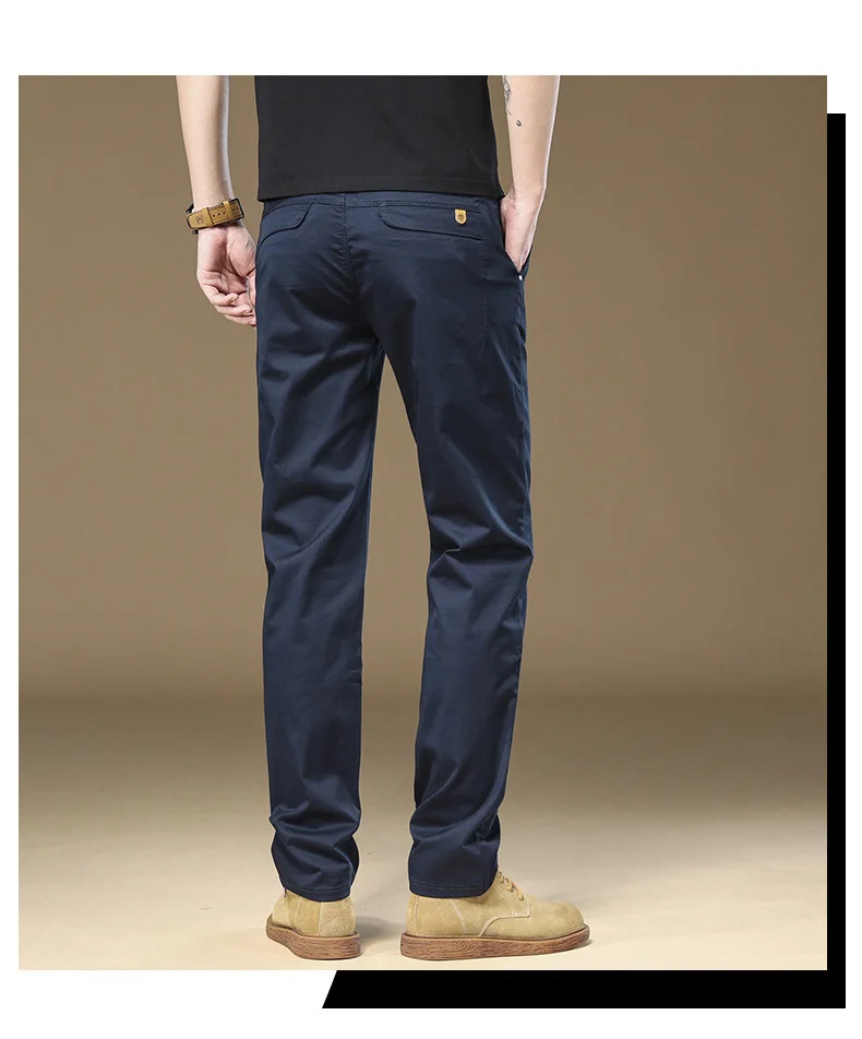 97% Cotton Cargo Style Casual Pants Men's Splicing Straight Fashion Elastic Business Trousers Spring Autumn Male Clothes Pants