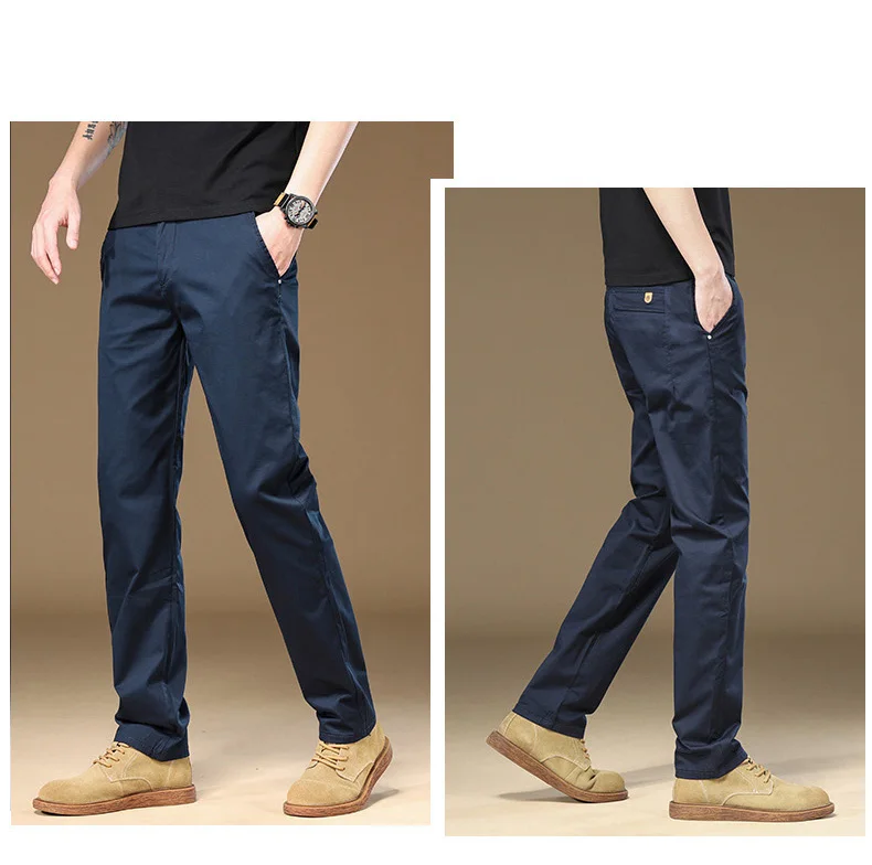 97% Cotton Cargo Style Casual Pants Men's Splicing Straight Fashion Elastic Business Trousers Spring Autumn Male Clothes Pants