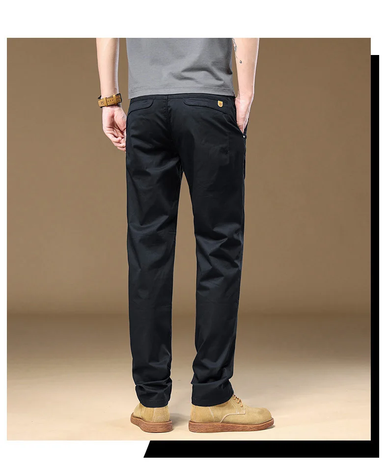 97% Cotton Cargo Style Casual Pants Men's Splicing Straight Fashion Elastic Business Trousers Spring Autumn Male Clothes Pants