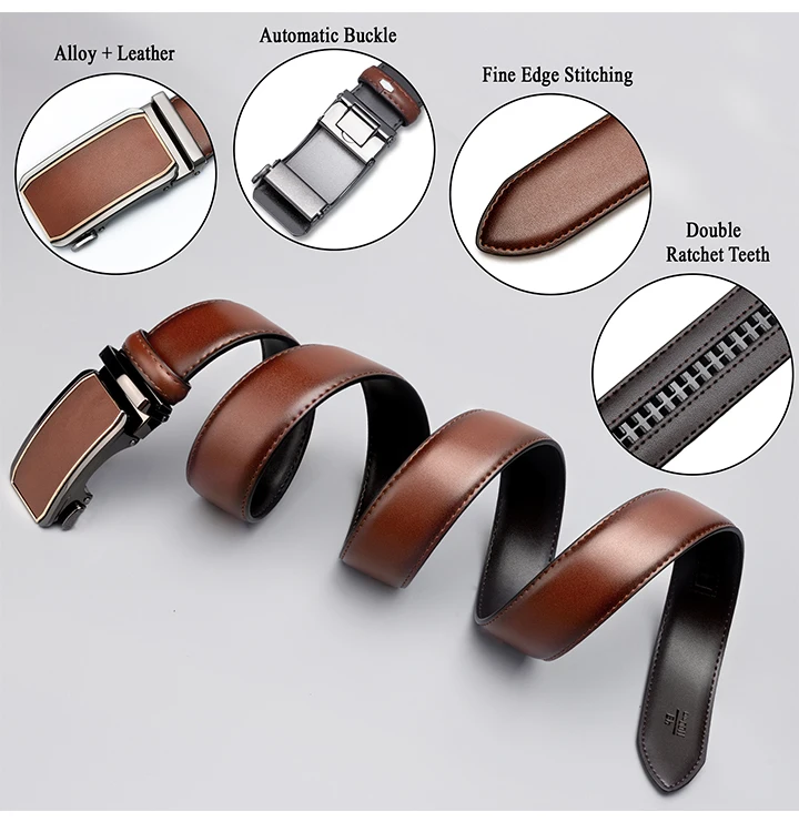 Maikun Leather Ratchet Belt For Men Click Leather Belt Adjustable Buckle Trim To Fit Black Brown