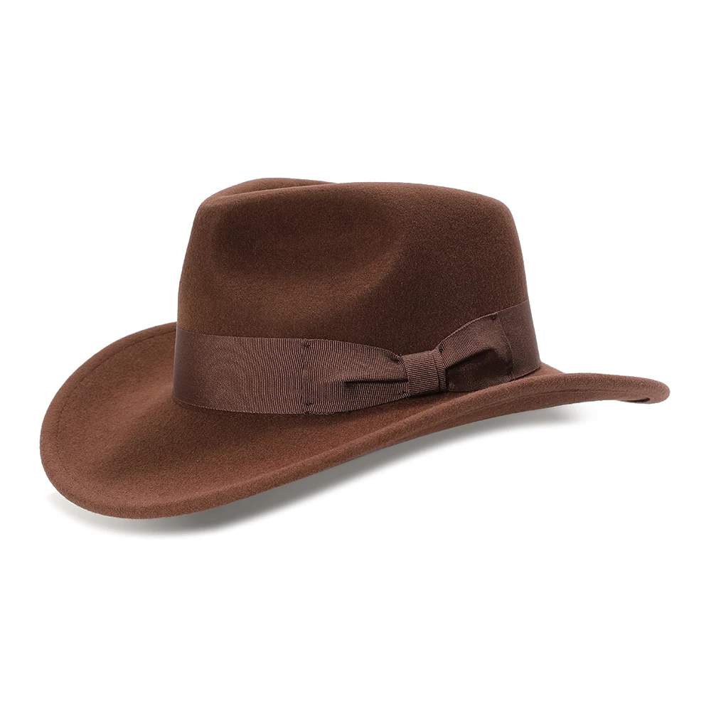 Wool Felt Crushable Outback Hat for Men Indiana Jones Hat Cowboy Fedora Wide Brim Brown Black Large Size