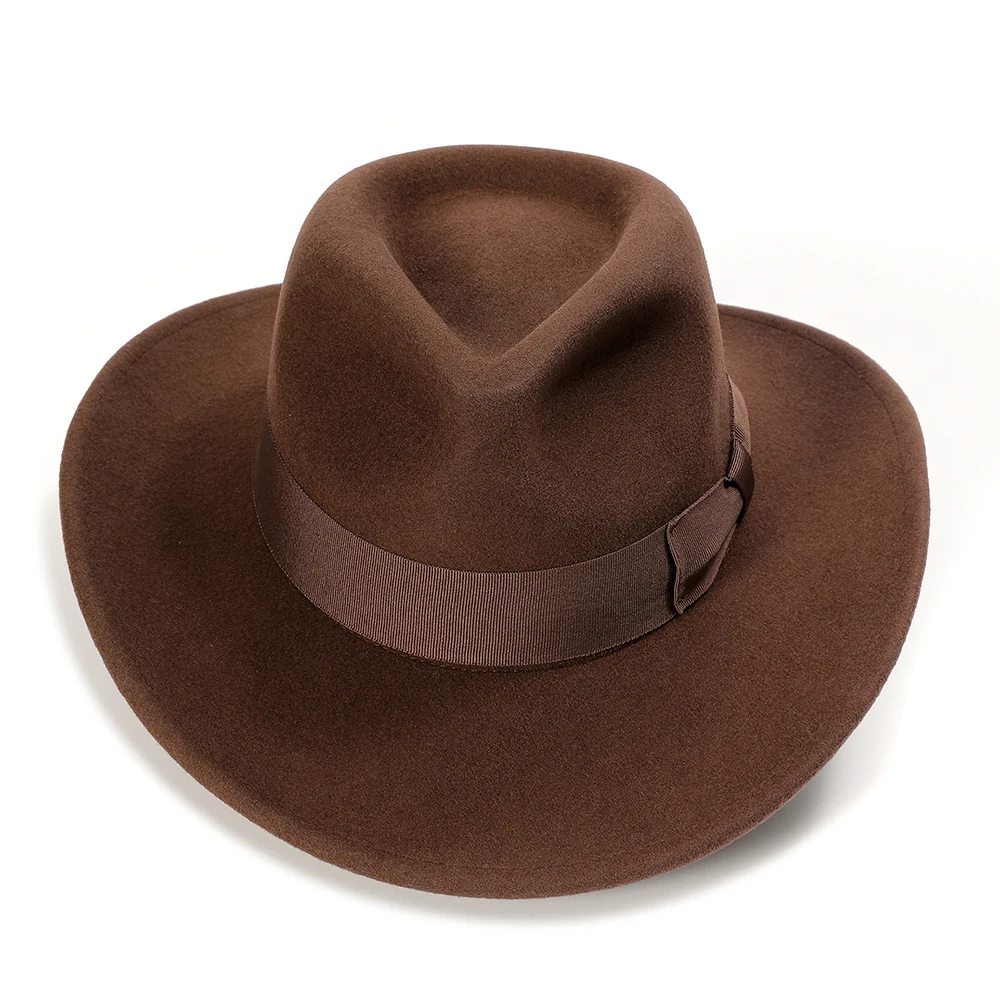 Wool Felt Crushable Outback Hat for Men Indiana Jones Hat Cowboy Fedora Wide Brim Brown Black Large Size