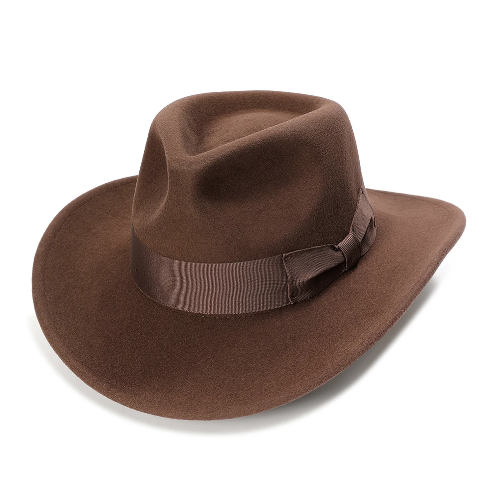 Wool Felt Crushable Outback Hat for Men Indiana Jones Hat Cowboy Fedora Wide Brim Brown Black Large Size