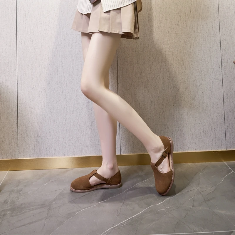 AIYUQI Flat-Soled Retro Frosted Genuine Leather Women's Sandals 2026 New Hollow Women's Shoes Roman Baotou Sandals for Women