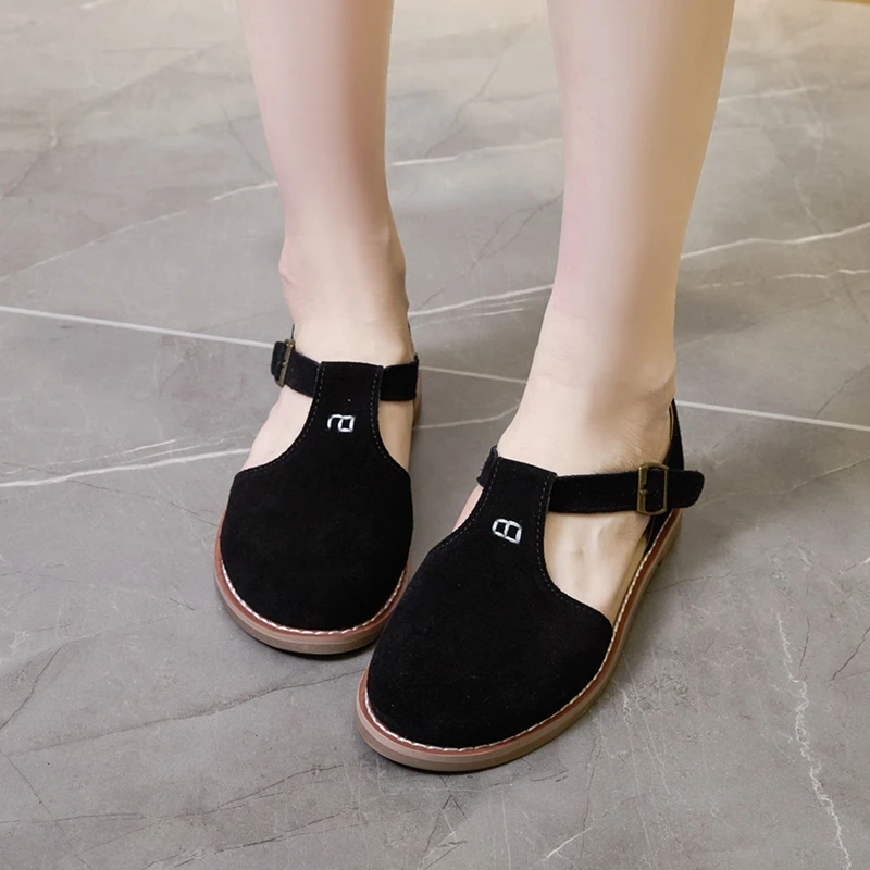 AIYUQI Flat-Soled Retro Frosted Genuine Leather Women's Sandals 2026 New Hollow Women's Shoes Roman Baotou Sandals for Women