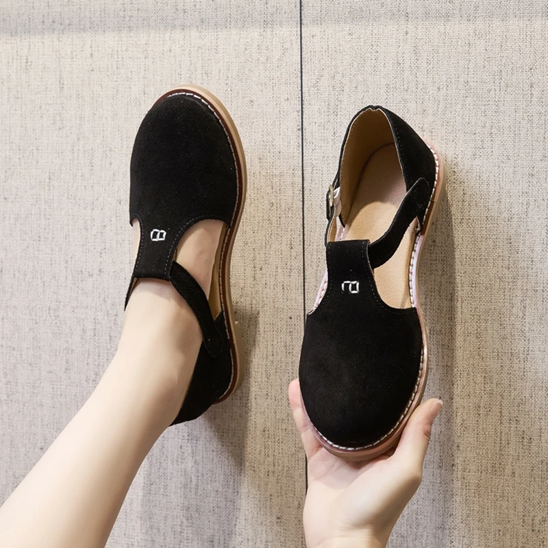 AIYUQI Flat-Soled Retro Frosted Genuine Leather Women's Sandals 2026 New Hollow Women's Shoes Roman Baotou Sandals for Women