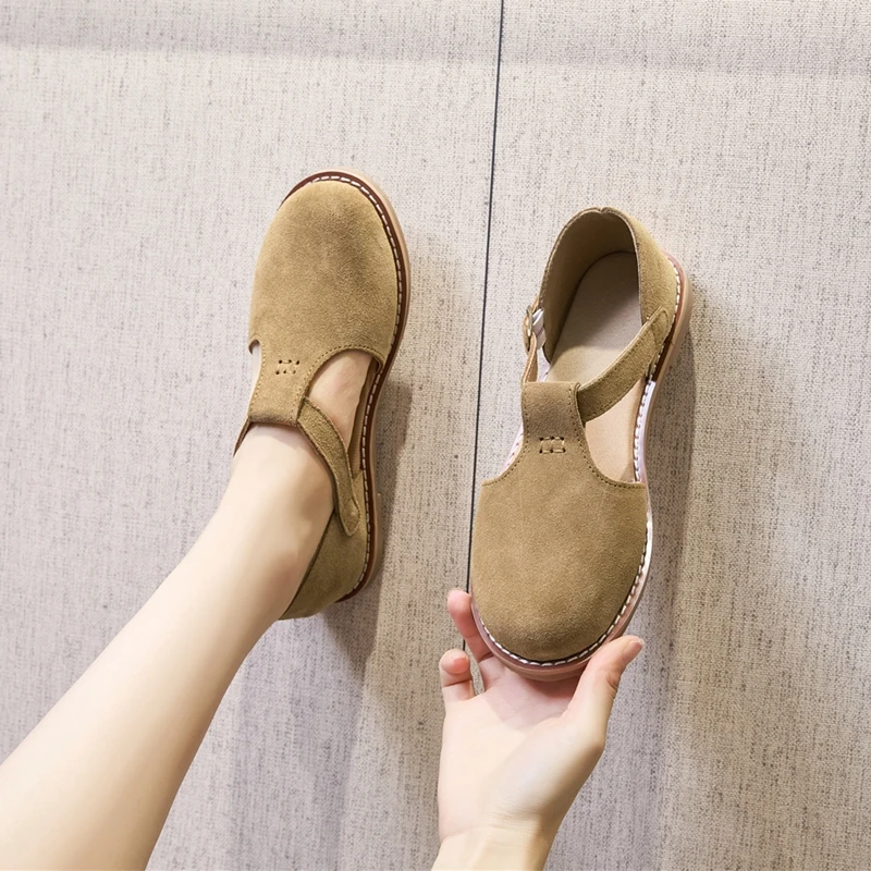 AIYUQI Flat-Soled Retro Frosted Genuine Leather Women's Sandals 2026 New Hollow Women's Shoes Roman Baotou Sandals for Women