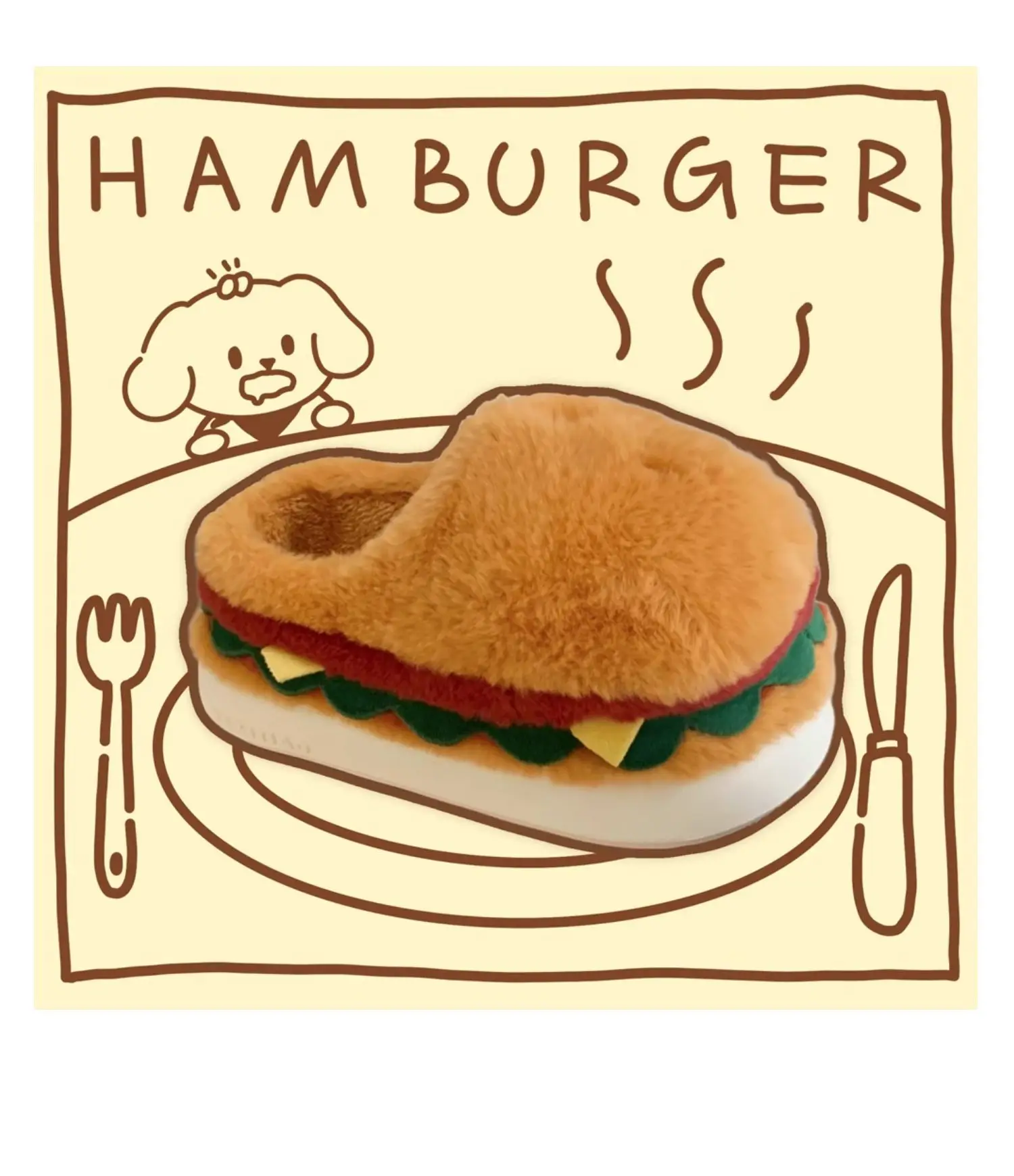 Women Winter Warm Slippers Cute Cartoon Hamburger Home Floor Platform Shoes Thick Sole Soft Plush Girls Indoor Fluffy Slipper