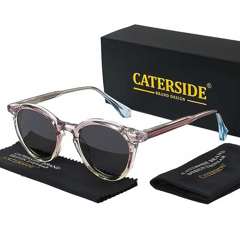 CATERSIDE Round Polarized Sunglasses Men Propionic High Quality Sun Glasses Women Punk Outdoor Driving Fishing Eyewear UV400