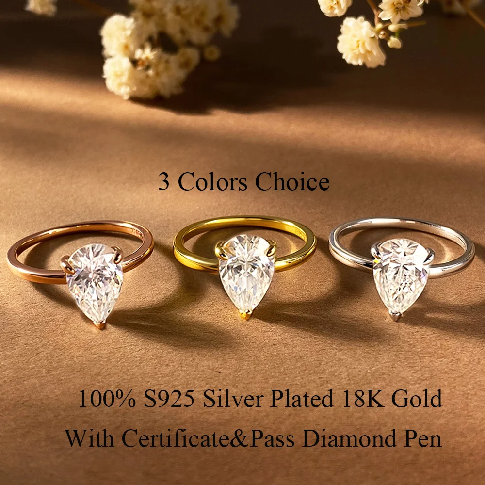 COSYA 1/2/3/4CT Pear Cut Moissanite Ring/Earrings For Women 100% S925 Silver Waterdrop Solitaire Wedding Band Fine Jewelry Gift