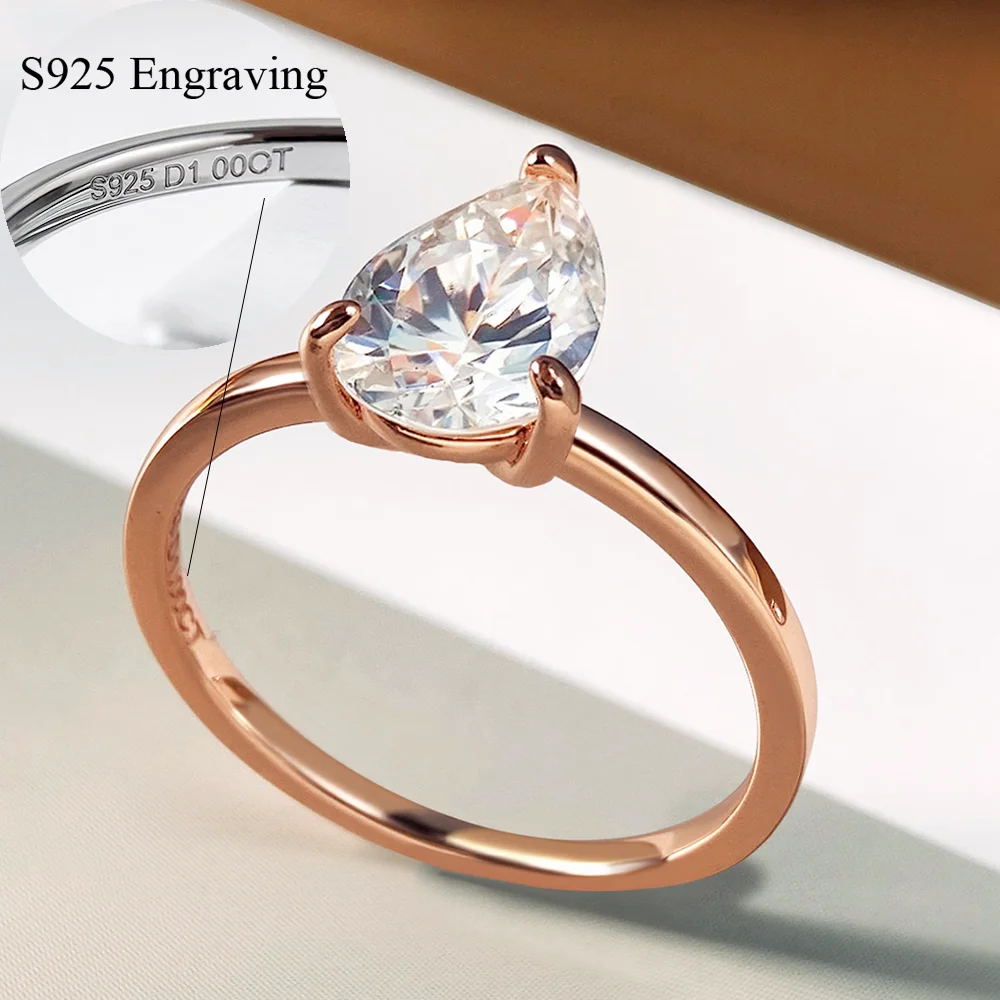 COSYA 1/2/3/4CT Pear Cut Moissanite Ring/Earrings For Women 100% S925 Silver Waterdrop Solitaire Wedding Band Fine Jewelry Gift