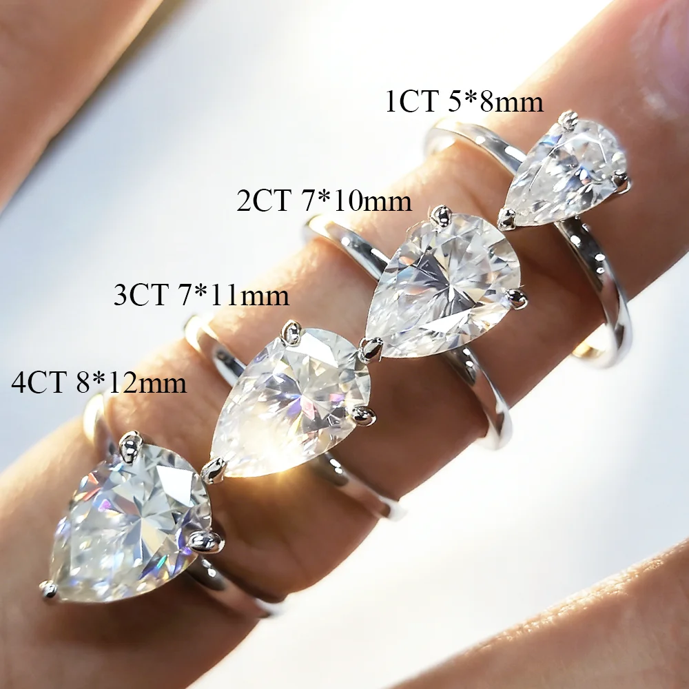 COSYA 1/2/3/4CT Pear Cut Moissanite Ring/Earrings For Women 100% S925 Silver Waterdrop Solitaire Wedding Band Fine Jewelry Gift