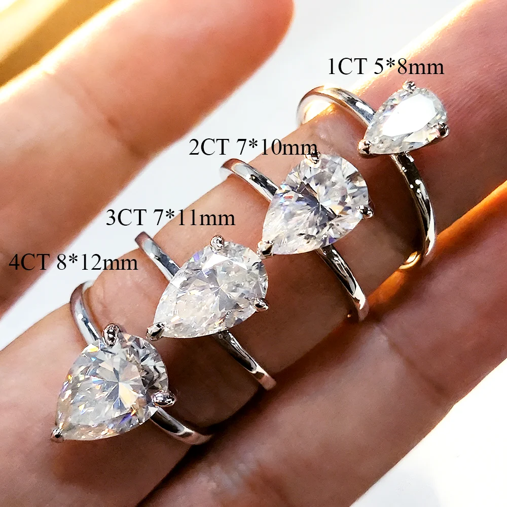 COSYA 1/2/3/4CT Pear Cut Moissanite Ring/Earrings For Women 100% S925 Silver Waterdrop Solitaire Wedding Band Fine Jewelry Gift