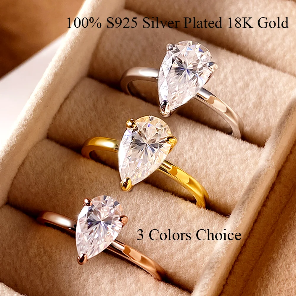 COSYA 1/2/3/4CT Pear Cut Moissanite Ring/Earrings For Women 100% S925 Silver Waterdrop Solitaire Wedding Band Fine Jewelry Gift