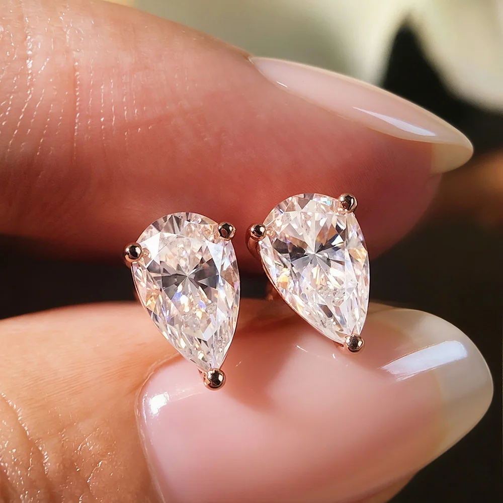 COSYA 1/2/3/4CT Pear Cut Moissanite Ring/Earrings For Women 100% S925 Silver Waterdrop Solitaire Wedding Band Fine Jewelry Gift
