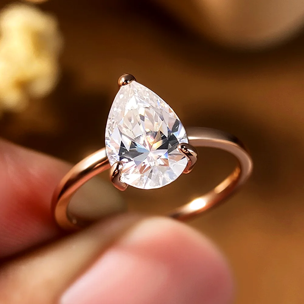COSYA 1/2/3/4CT Pear Cut Moissanite Ring/Earrings For Women 100% S925 Silver Waterdrop Solitaire Wedding Band Fine Jewelry Gift