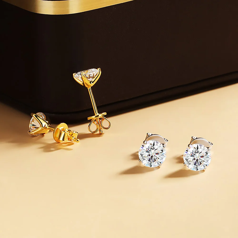 0.1-5ct Moissanite Stud Earring for Women Men Round D Color Diamond 925 Sterling Silver 18K Gold Plated Jewelry with Certificate