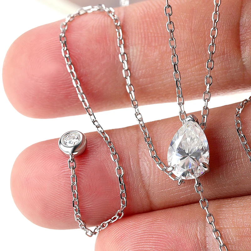 KNOBSPIN Moissanite Necklaces Pear Cut Pendant 1/2/3 ct GRA Certified Lab Diamond Girl Gift s925 Sterling Silver Dainty Necklace